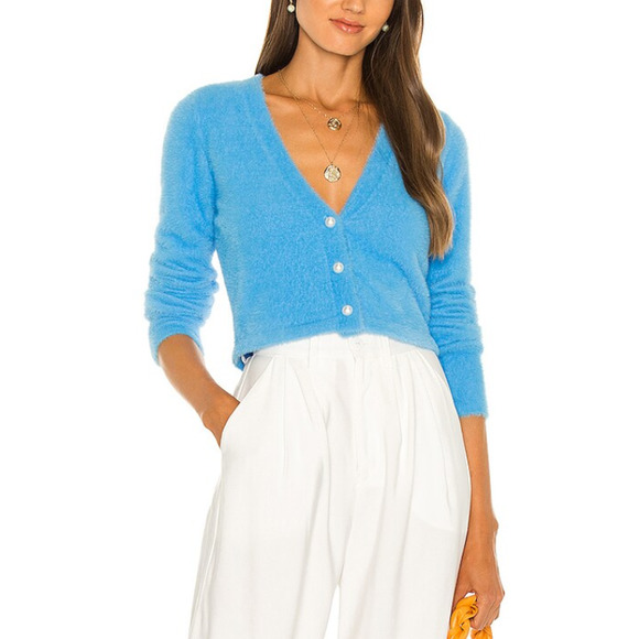 Amanda Uprichard Sweaters - Revolve Amanda Uprichard Cozy Button Cardi Cloud Blue Size Medium Cardigan Fuzzy